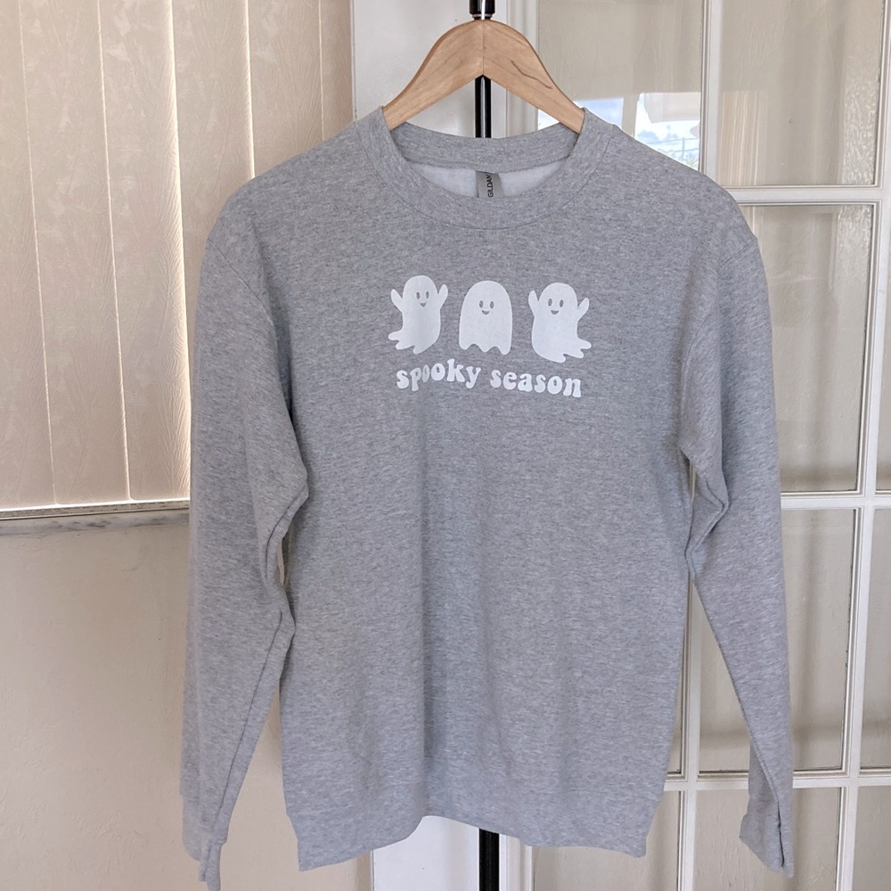Spooky Season Ghost Halloween Sweatshirt, Grey Heather